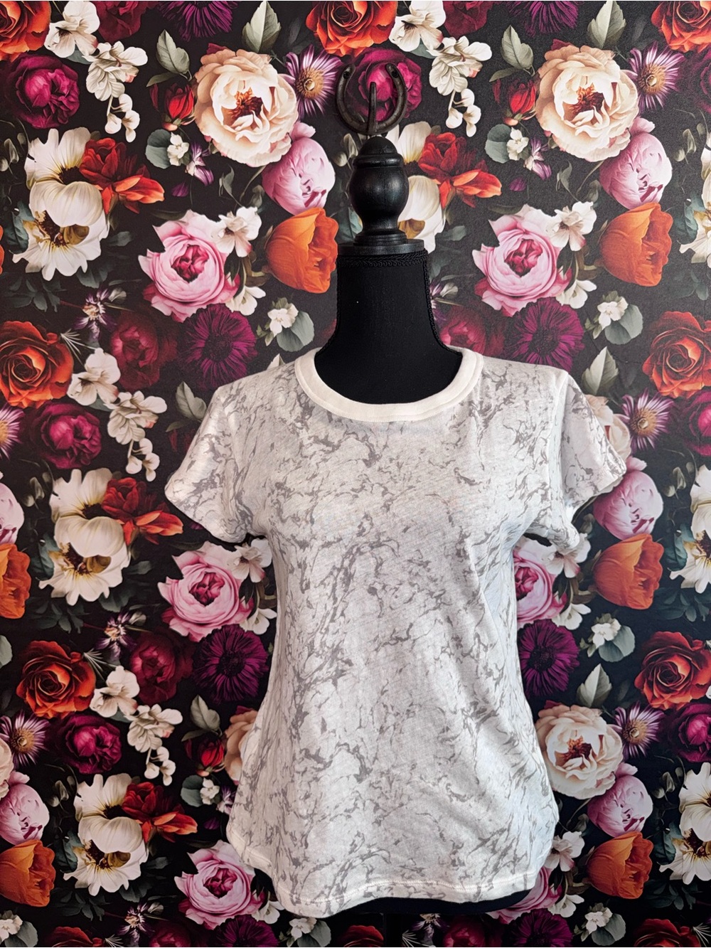 NWT, Madewell White and Gray Marble-Print Short Sleeve Tee, S - Picture 2 of 8